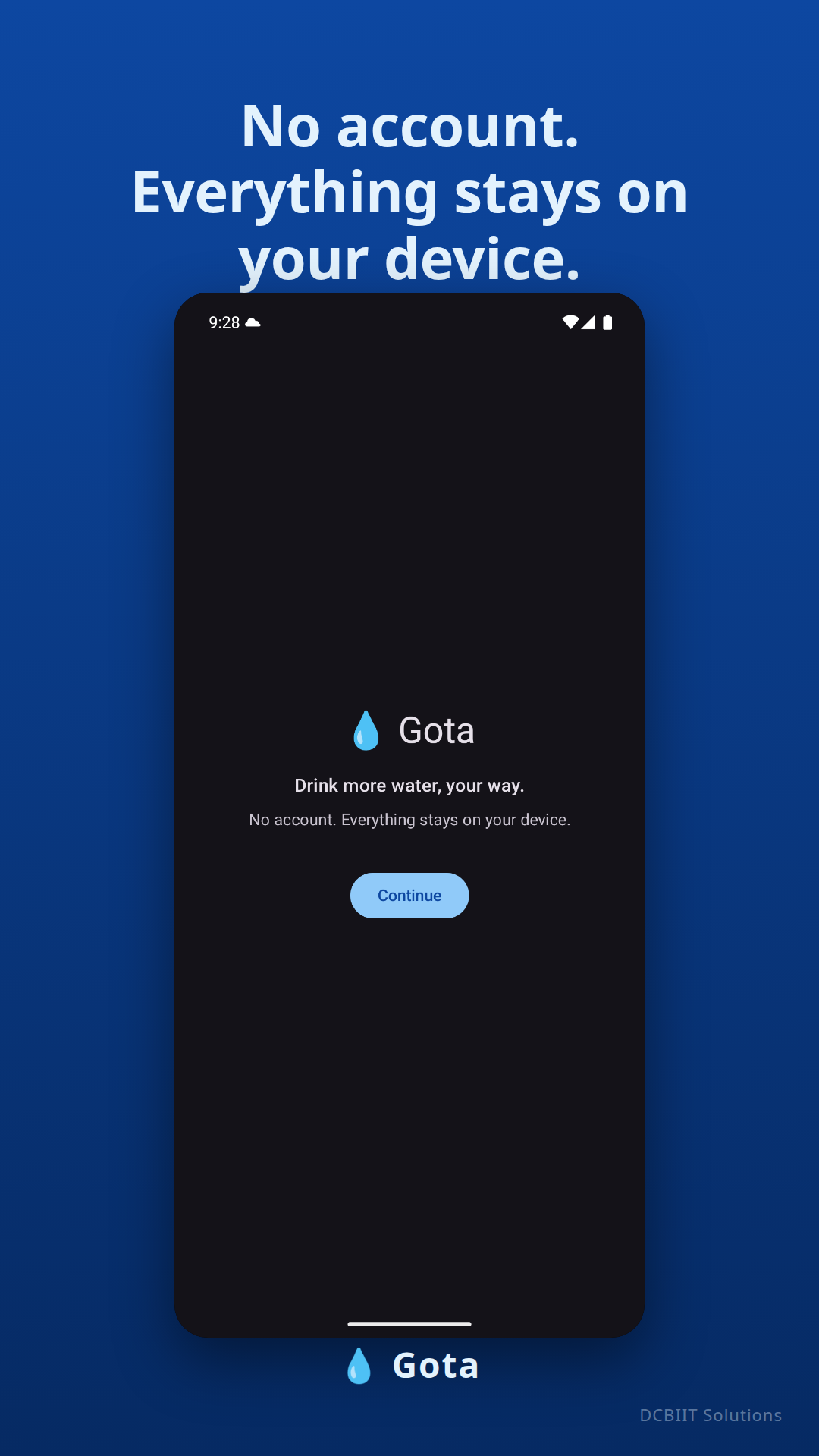 Gota app screenshots showing the progress ring, history, and goal settings — Privacy screen
